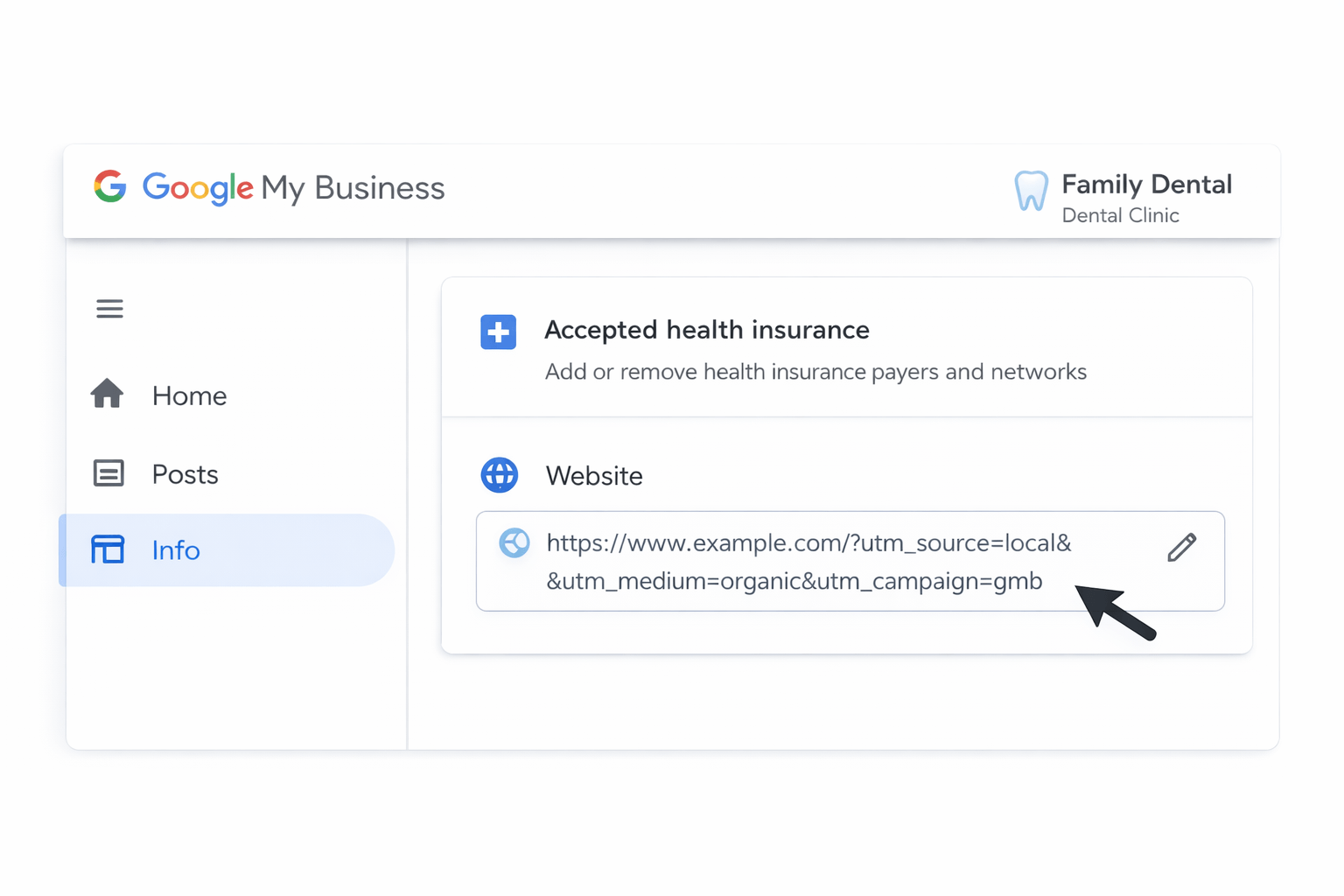 Family Dental Google dashboard interface
